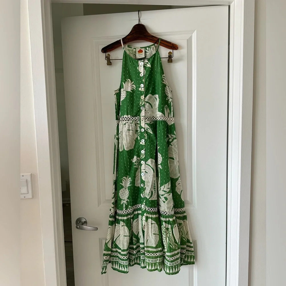 Farm Rio Lace Monsteras Embroidered Ruffle-Hem Midi Dress - Picture 6 of 10